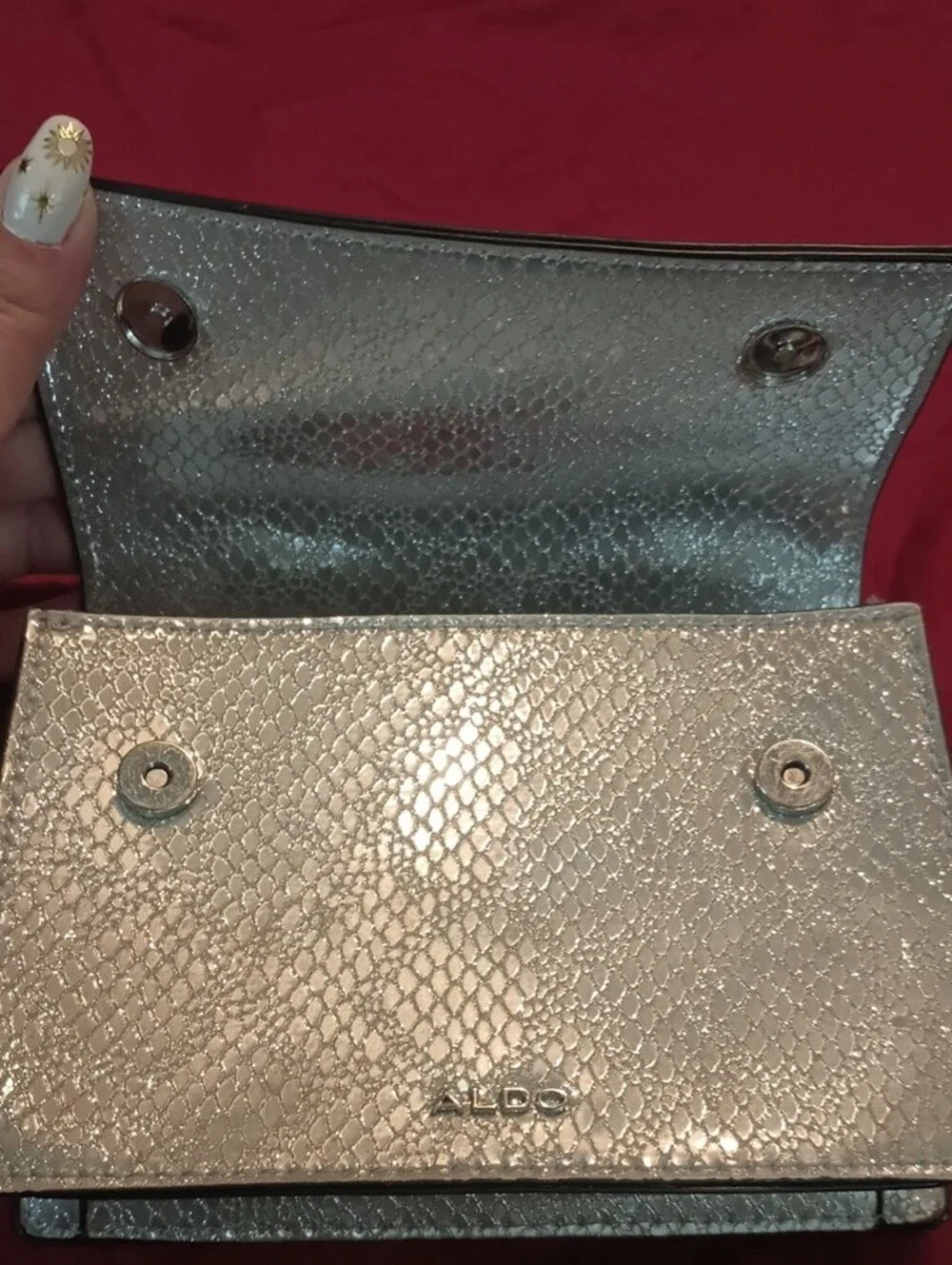 ALDO Silver Textured Top-Handle Satchel Like New Stylish Sparkles Unique Fun